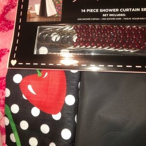 🍒 Betsey Johnson  Cherry Polka Dot Shower Curtain set